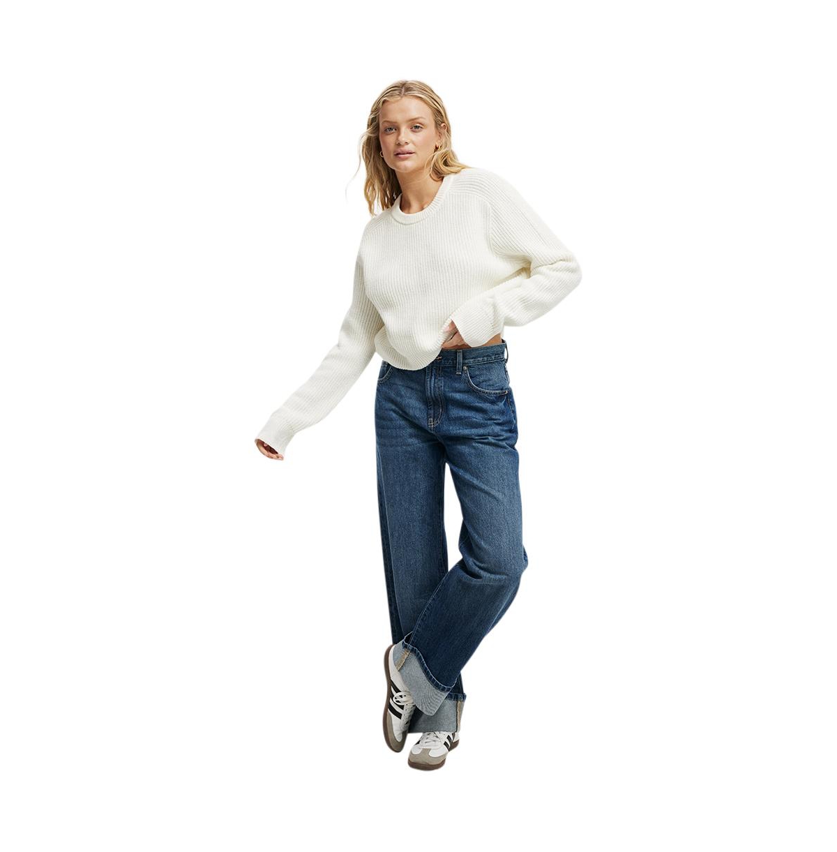 Cotton On Women's Rib Crop Crew Neck Sweater