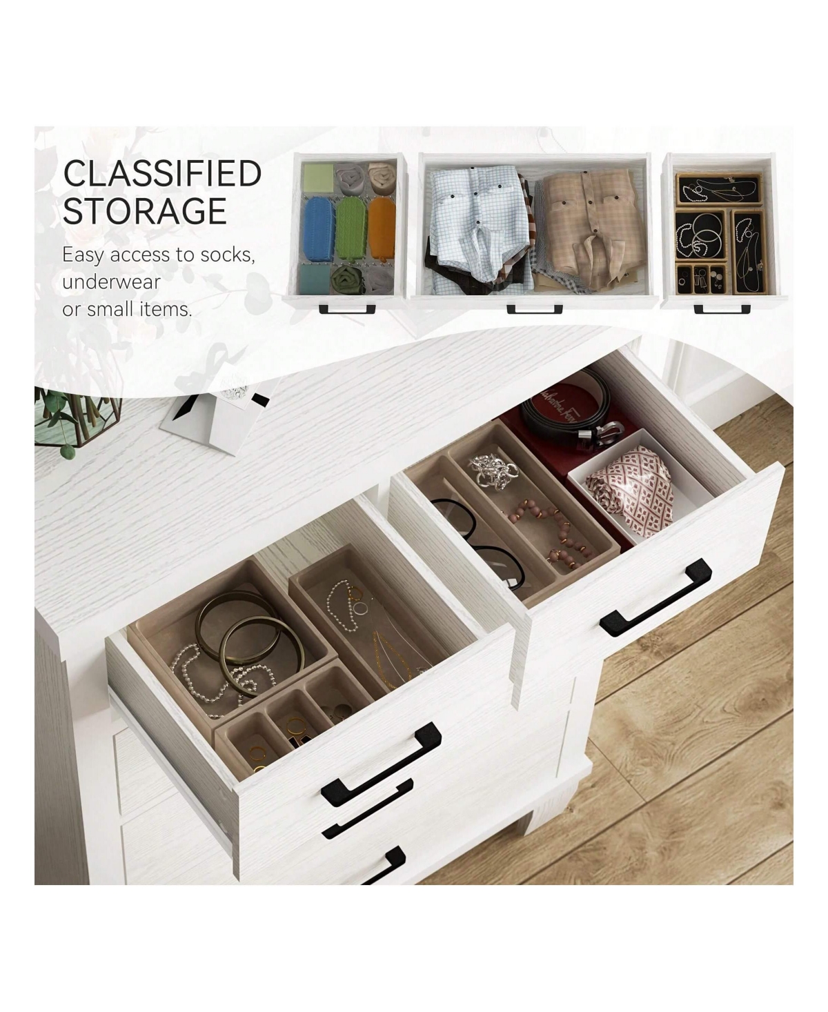 gaomon Dresser For Bedroom, 6 Drawer Dresser With Metal Handles,Chest Of Drawers Closet Organizers And Storage Clothes, Wood Drawer Dresser For