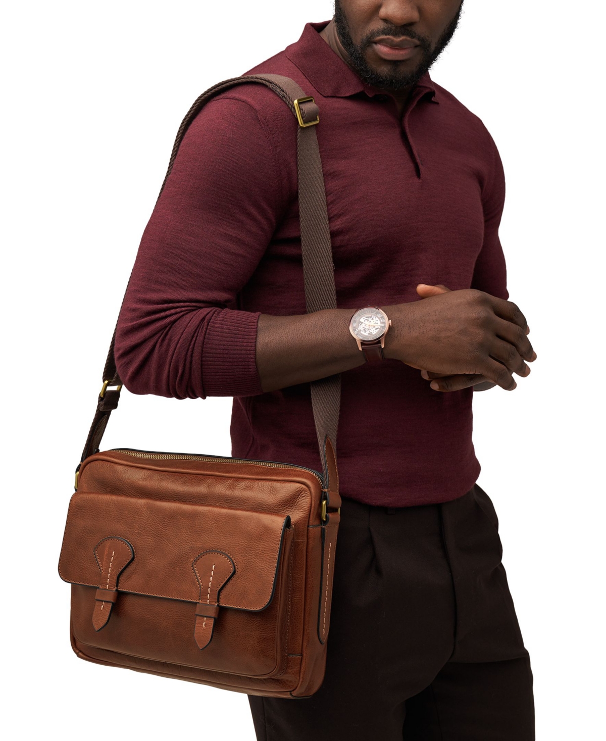 Fossil Men's Bennett Leather Courier Bag