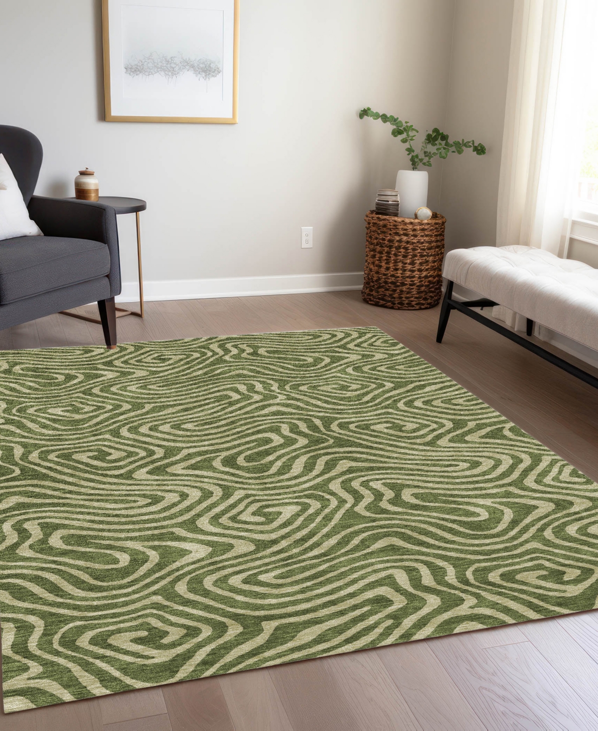 Addison Chantille Machine Washable Acn1020 5'x7'6''area Rug In Olive