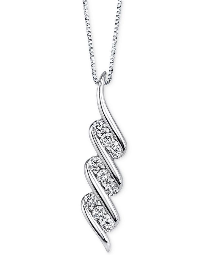 Macy's - Diamond Swirled Pendant Necklace (1/3 ct. t.w.) in 14k White Gold