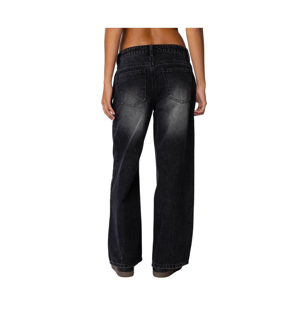 Edikted Women's Magda Low Rise Acid Wash Jeans - Black-washed