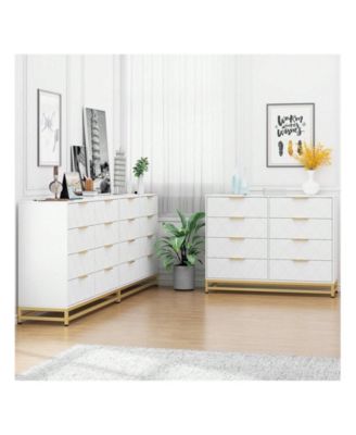8 Drawer Dresser For Bedroom With Deep Drawers, Wide Chest Of Drawers With Metal Handles, Large Floor Wood Storage Dresser Modern Dresser