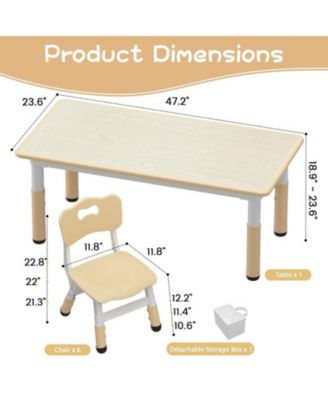 Kids Table and 6 Chair Set with Storage Box, Height Adjustable Toddler Table and Chairs Set for Ages 2-10, Graffiti Desktop, Non-Slip Legs, Children Activity Table for Daycare Classroom Home