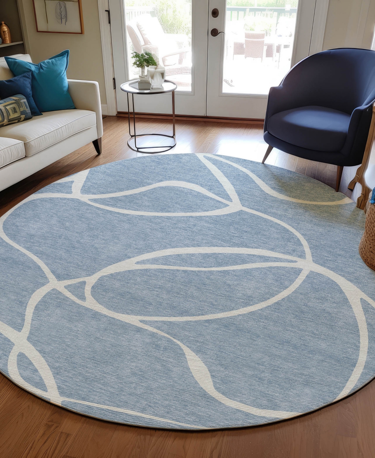 Addison Chantille Machine Washable Acn999 8'x8' Round Area Rug In Denim