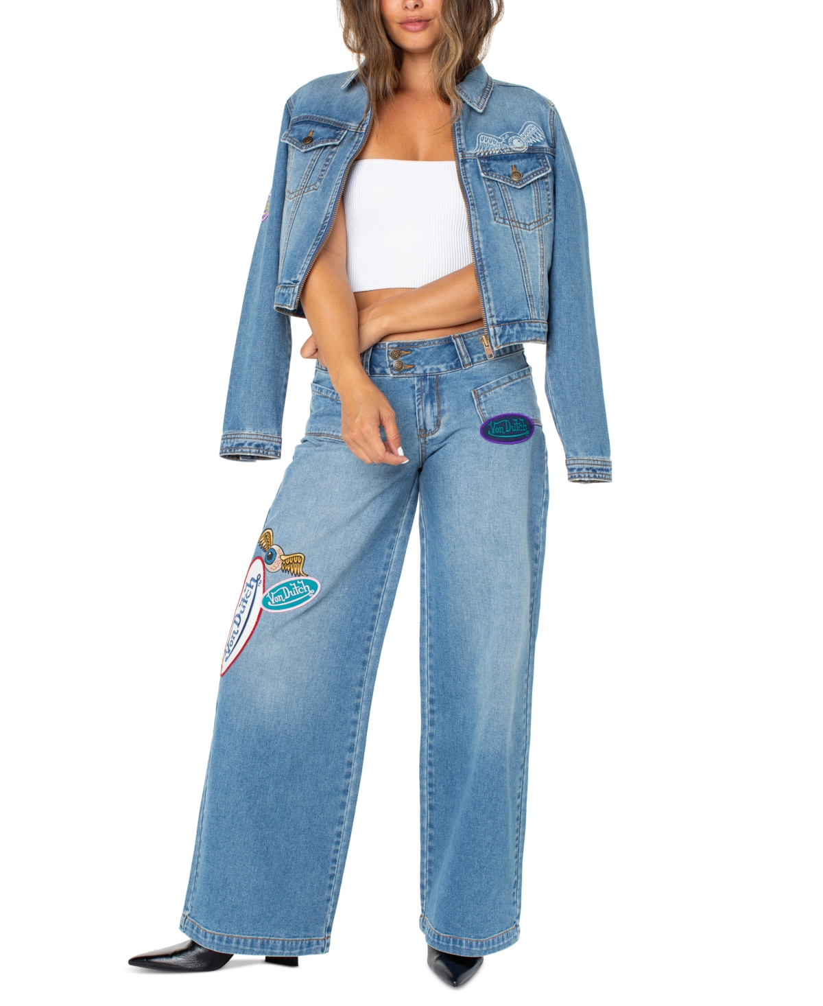 VON DUTCH WOMEN'S ZIP-FRONT DENIM JACKET, EXCLUSIVELY AT MACY'S 
