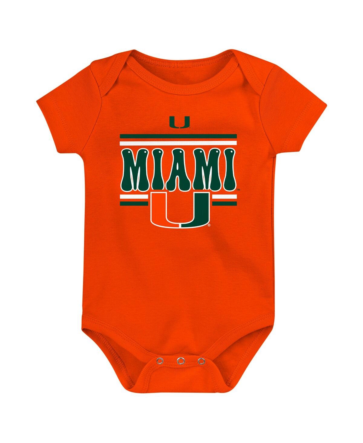 Outerstuff Newborn Green Miami Hurricanes Sunday Comics 3-pack Bodysuit Set In Green,orange,white