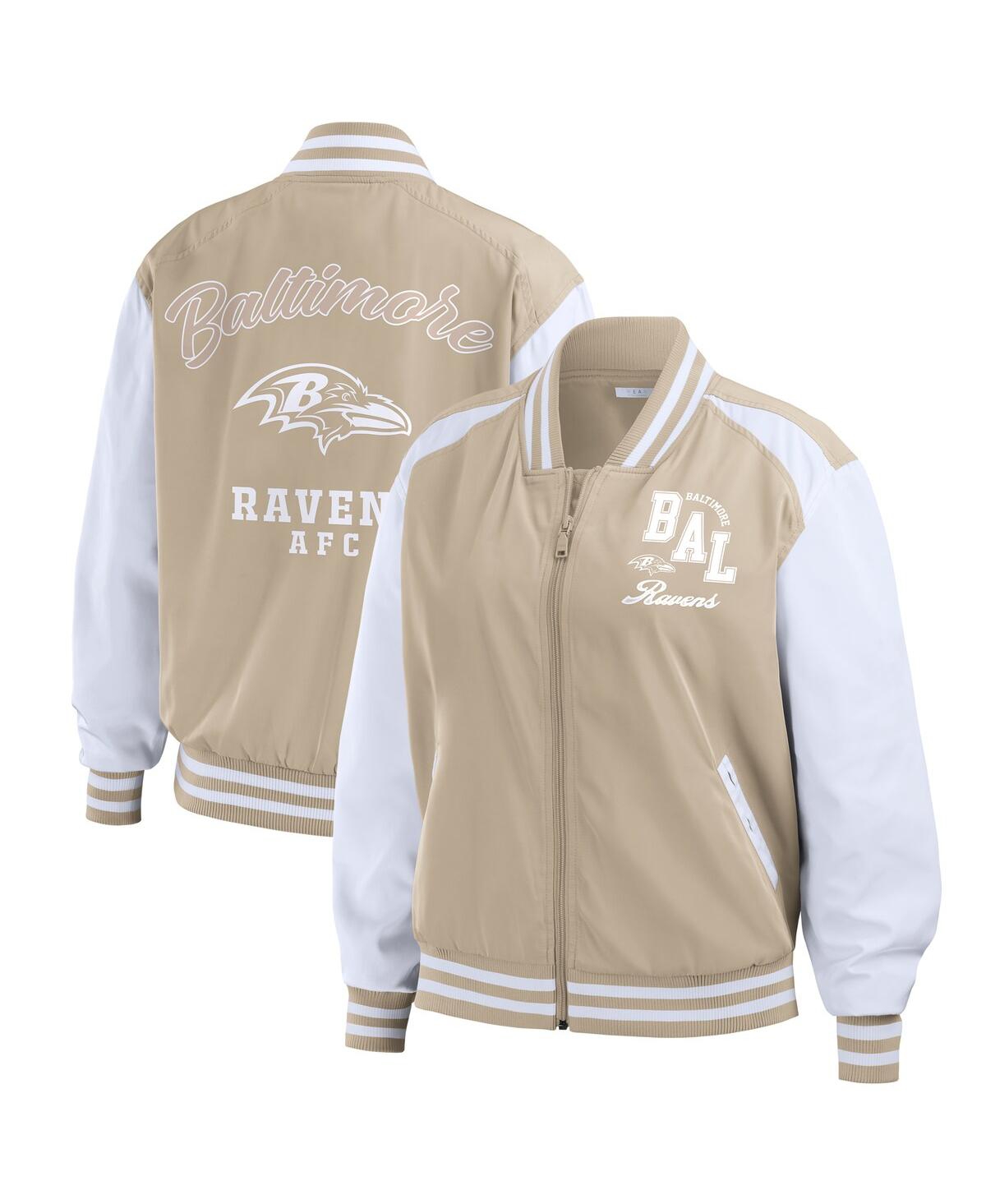 Wear By Erin Andrews Women's Tan Baltimore Ravens Tonal Full-zip Bomber Jacket In Tan,white