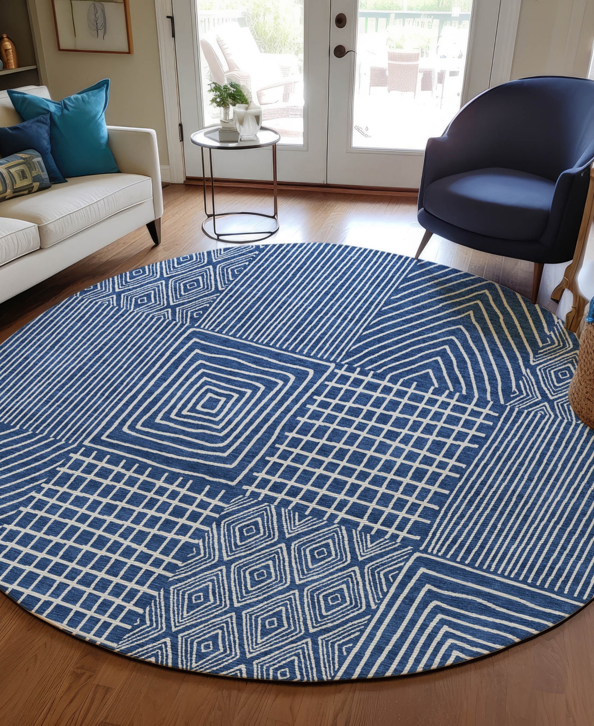 Addison Chantille Machine Washable Acn990 8'x8' Round Area Rug In Navy