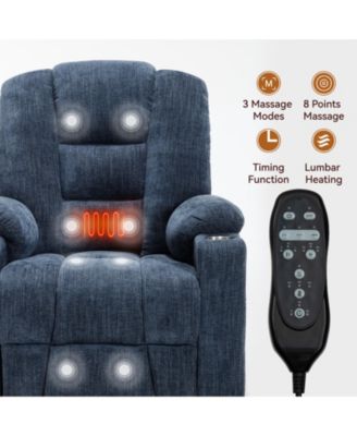 |Large Size  Chenille Fabric & Steel Frame Power Lift, Massage & Heat,  2 Steel Cup Holders  Recliner  chair