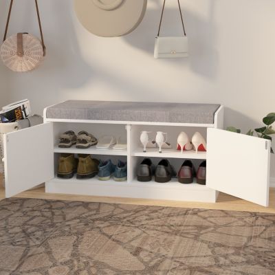 Shoe Storage Bench with 2 Doors & Cushion