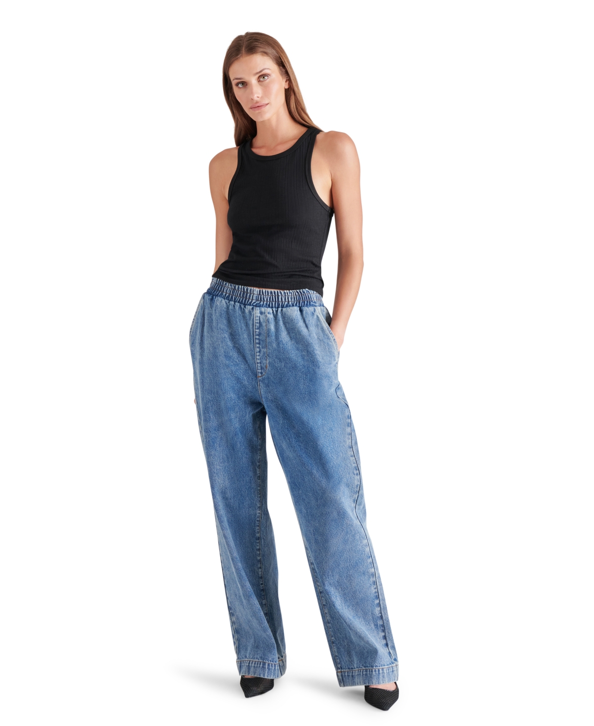 Steve Madden Gilda Wide Leg Denim Pants In Blue Denim