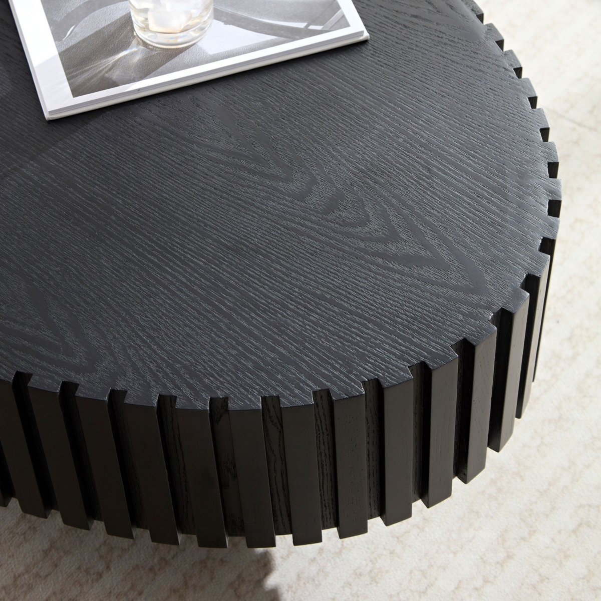 Streamdale Furniture Modern Handcraft Drum Coffee Table Length 43.7 inch Ellipse Coffee Table for Living Room,Small Coffee Table with Sturdy Pedestal