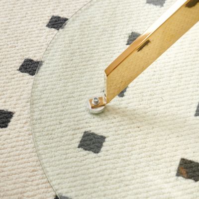 Golden Glass Dining Table with Cross Metal Base