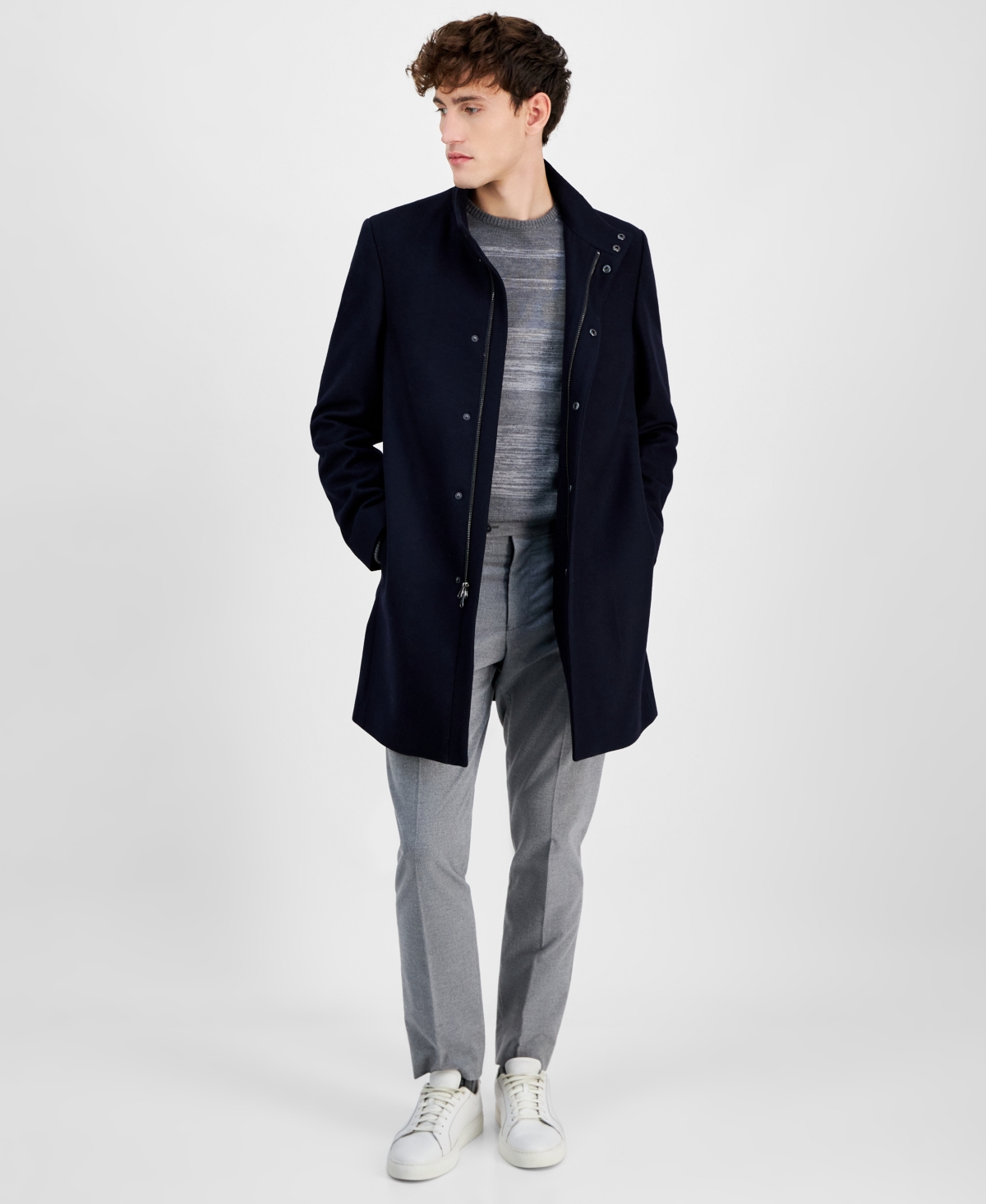 Calvin Klein Men's Mayden Slim-fit Wool Blend Overcoat In Dark Navy