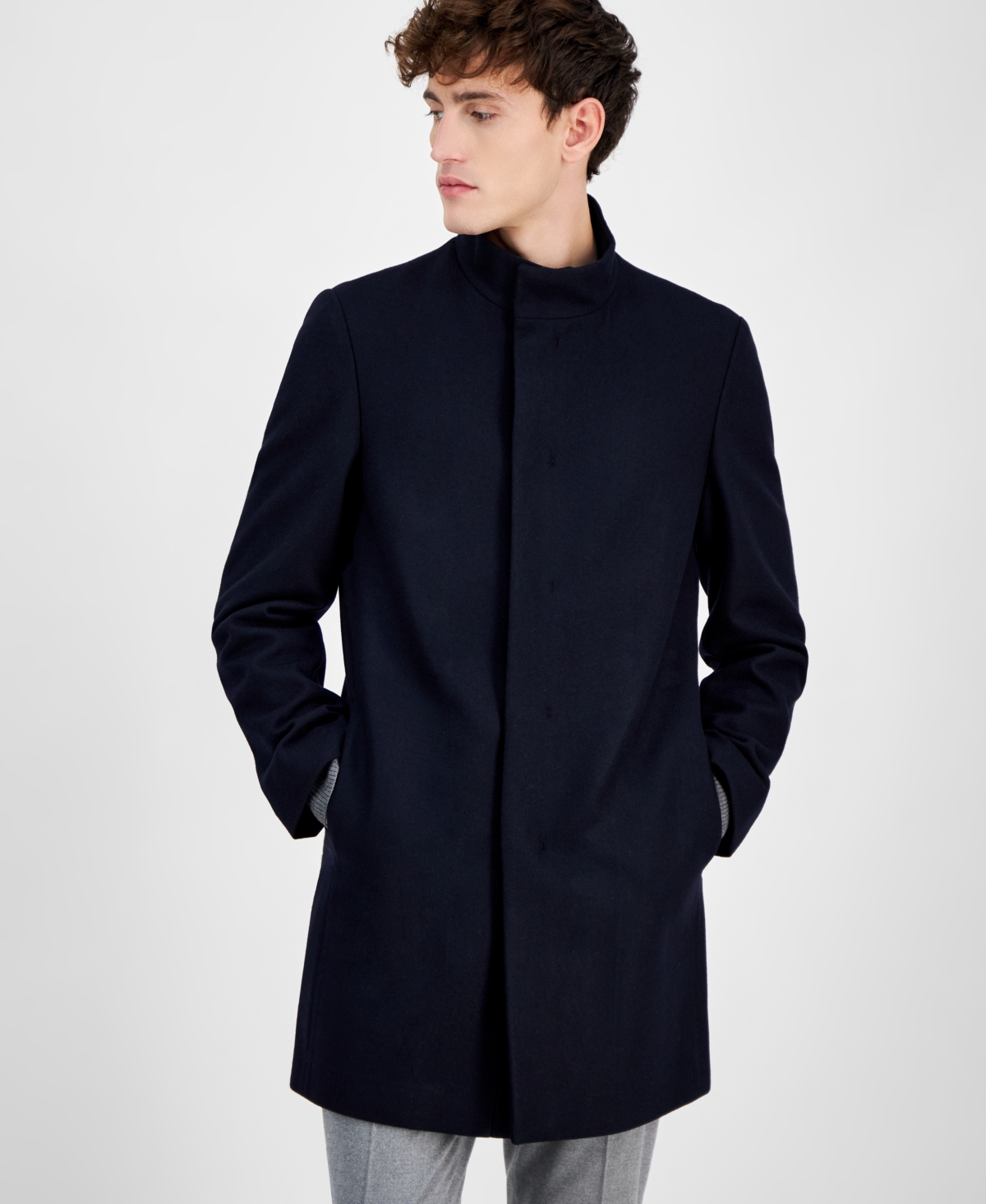 Calvin Klein Men's Mayden Slim-fit Wool Blend Overcoat In Dark Navy