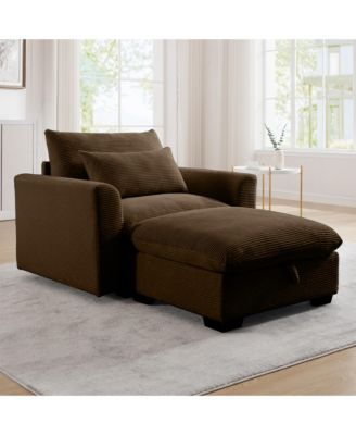 Brown Corduroy Sofa Couch, Modular Couch with Storage Ottoman, Couch Deep Seat Couches for Modern Living Room/Apartment/Office