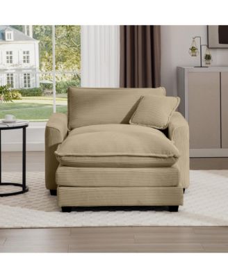 Comfortable Single Chair Deep Seat Sofa With Footstool With One Pillow, Suitable for Living Room and Bedroom, Club Multiple Occasions, Tan Corduroy Fabric