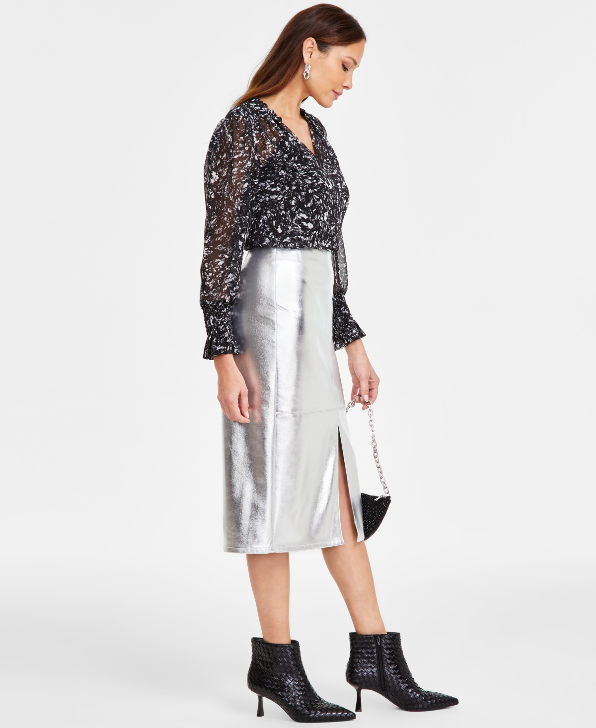 Inc International Concepts Women's Metallic Slit-front Pencil Skirt, Exclusively At Macy's In Metallic