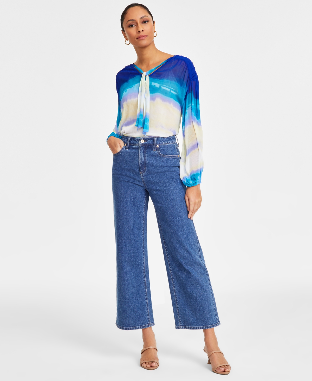 Inc International Concepts Women's Wide-leg High-rise Denim Jeans, Exclusively At Macy's In Lt Indigo