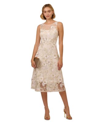 Adrianna Papell Women's Floral Embroidery Illusion Fit & Flare Midi Dress -  Macy's