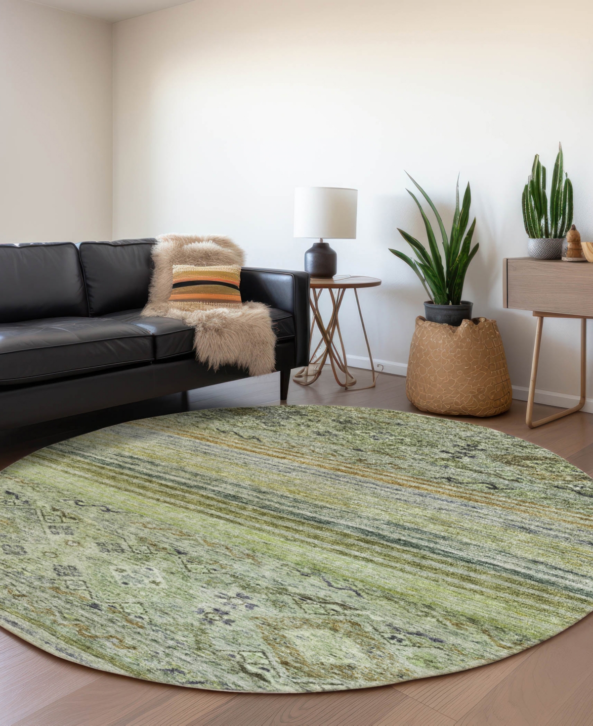 Addison Chantille Machine Washable Acn1219 8'x8' Round Area Rug In Grass