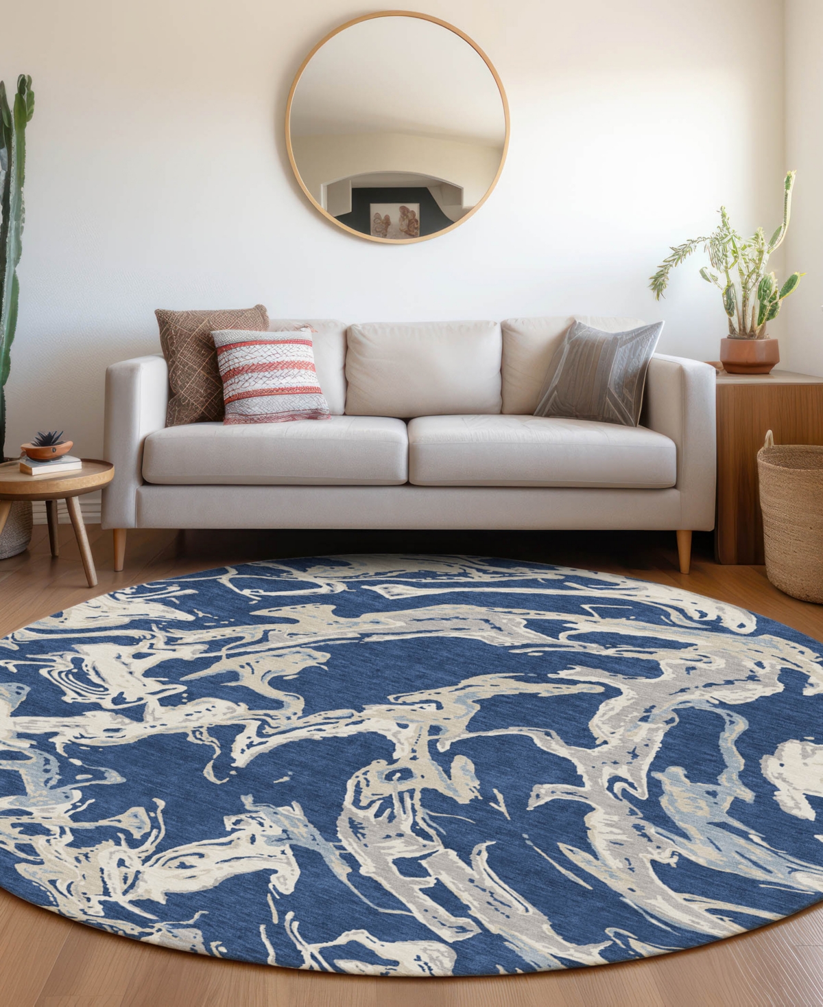 Addison Chantille Mahine Washable Acn1035 8'x8' Round Area Rug In Navy