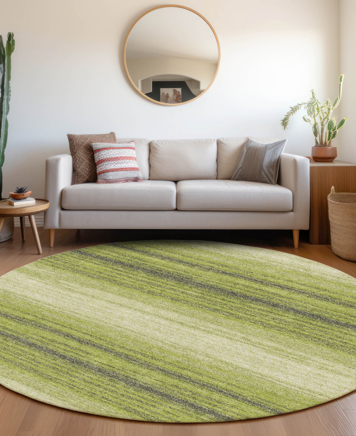 Addison Chantille Mahine Washable Acn1033 8'x8' Round Area Rug In Lime