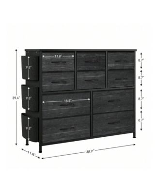 10-Drawer Fabric Dresser with Side Pockets, Hooks & Wood Top for Bedroom, Closet, Living Room, or Hallway Storage