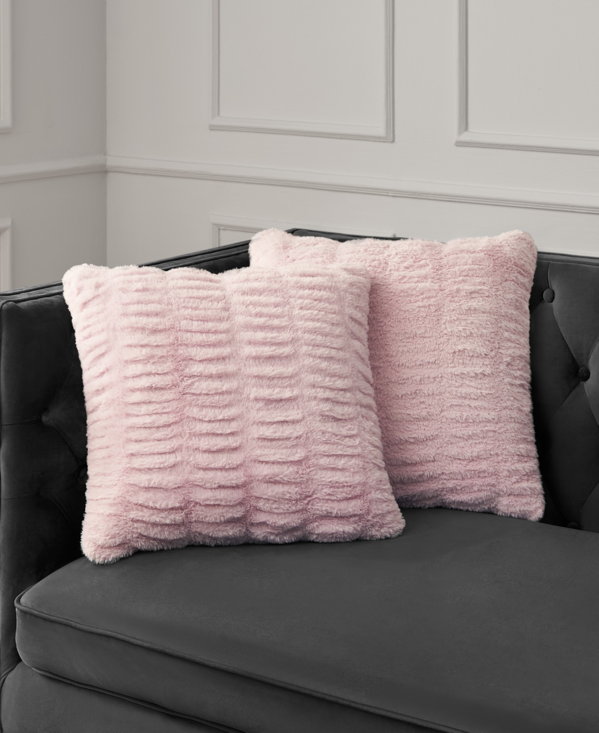 Juicy Couture Pleated Faux Fur Decorative Pillow, 20" X 20" In Pink