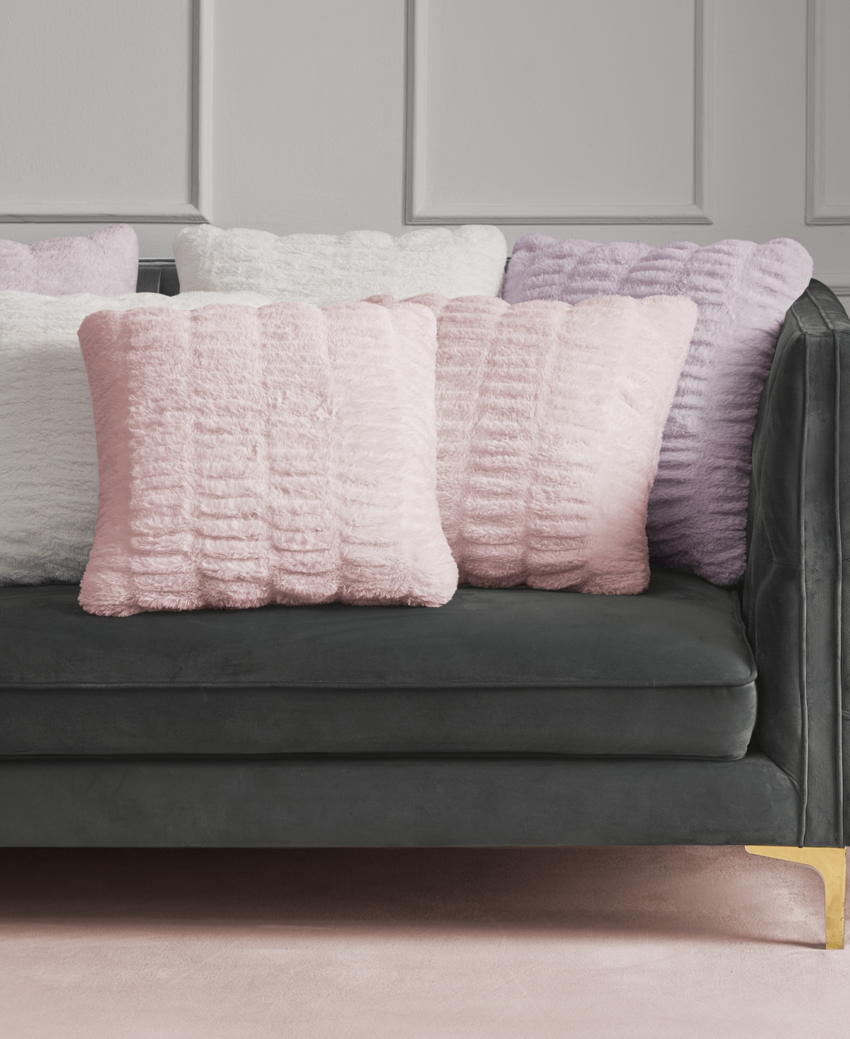 Juicy Couture Pleated Faux Fur Decorative Pillow, 20" X 20" In Pink
