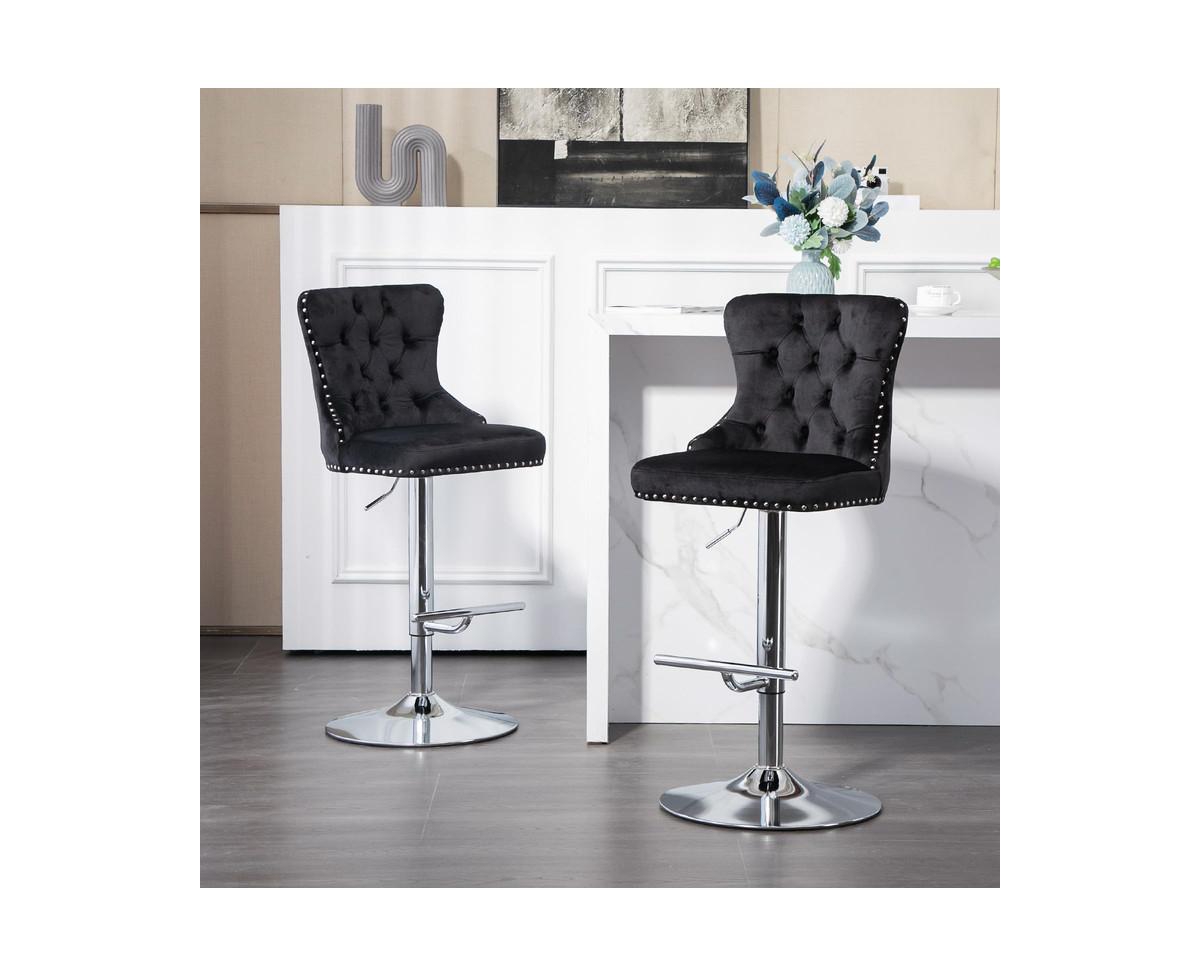 gaomon Velvet Bar Stools Set of 2, Modern Upholstered Bar Chairs, Adjustable Swivel Bar Stools with Tufted Back and Nailhead Trim for Kitchen Island R