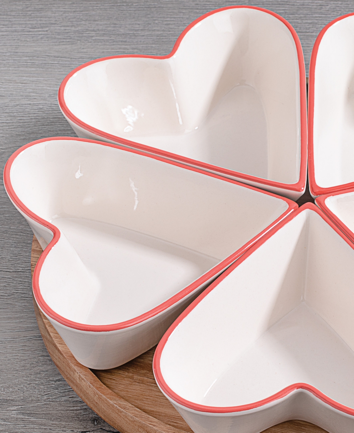 Thirstystone Lazy Susan With Heart Dishes, Set Of 6 In White,red