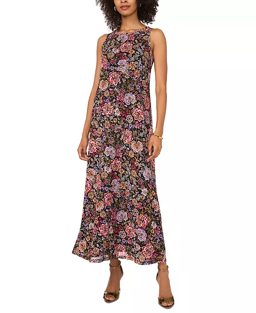 women's floral-print sleeveless maxi dress