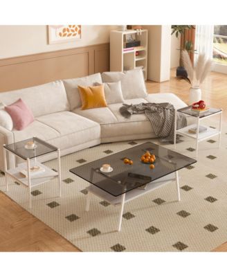 Modern Gray Glass Living Room Table Set