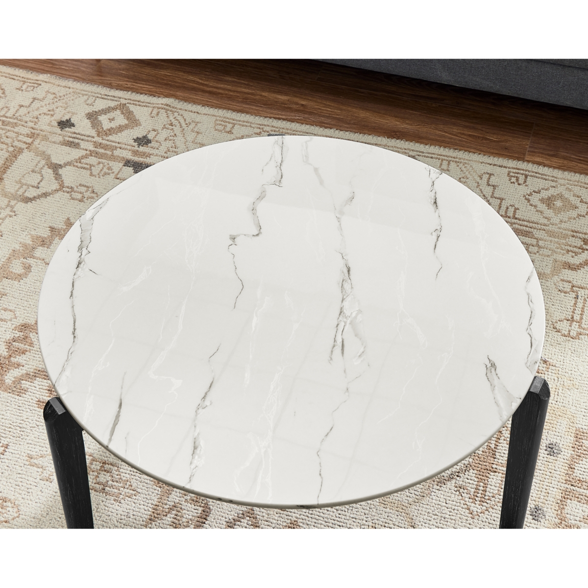 Streamdale Furniture Living Room Coffee Table: Modern and stylish 36 inch round small coffee table, imitation marble tabletop with rubber wood solid w