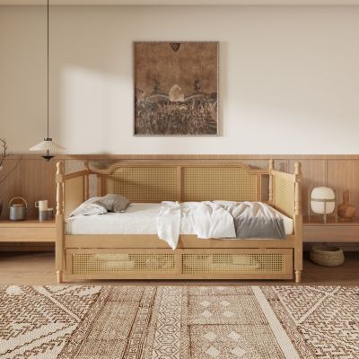  Rattan Full Size Daybed with Storage Drawers