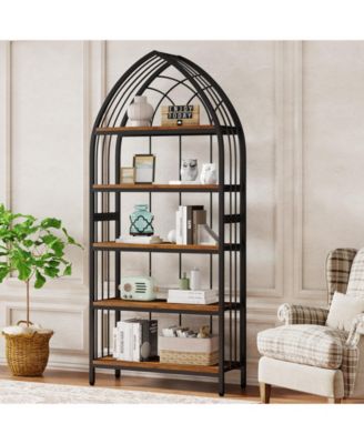 74.8-Inch Tall Bookshelf Set of 2,5-Tier Bookshelf with Metal Frame,Curved Freestanding Display Shelf