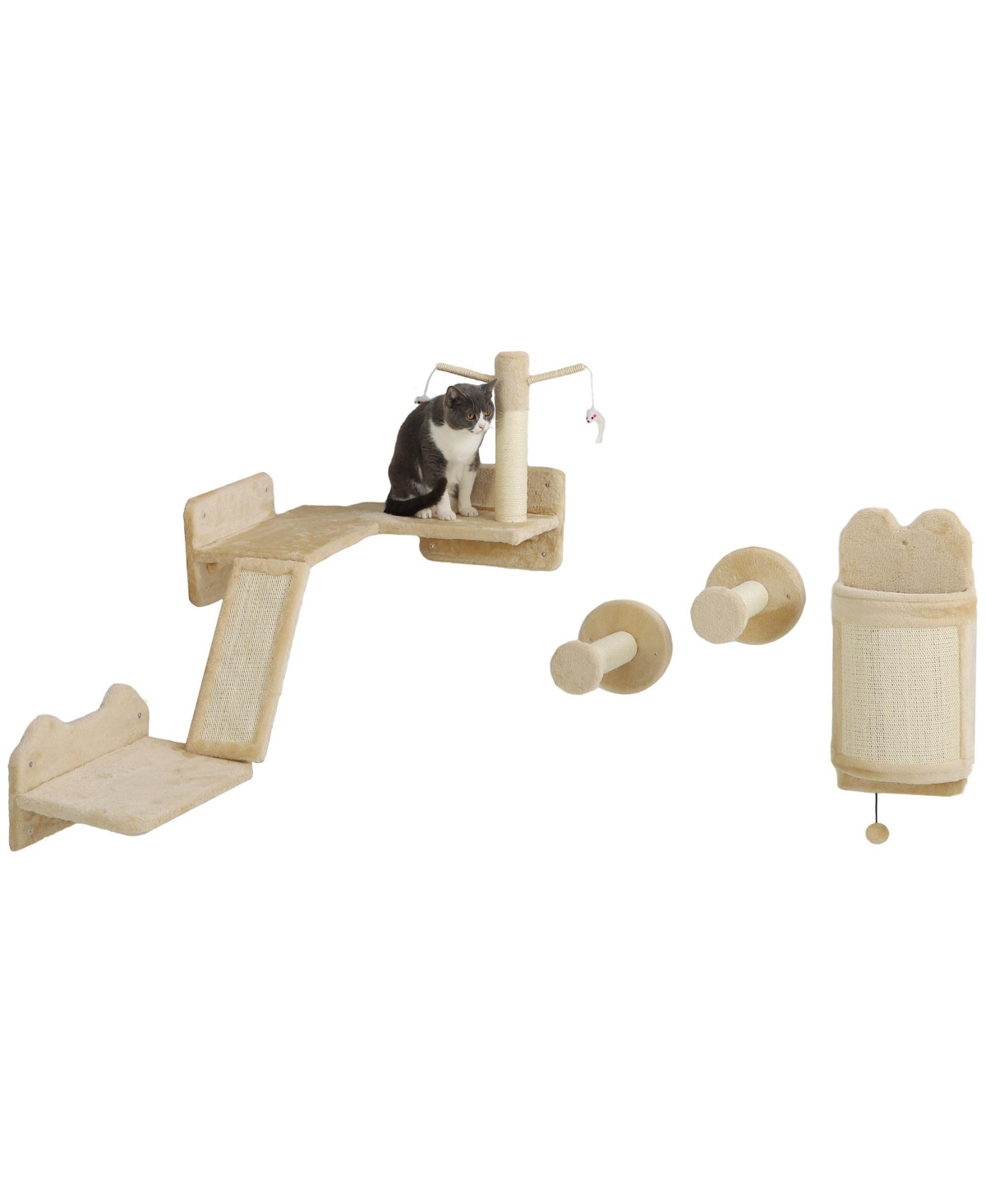 4pc Corner Design Cat Wall Shelf for Indoor Cats, - Beige