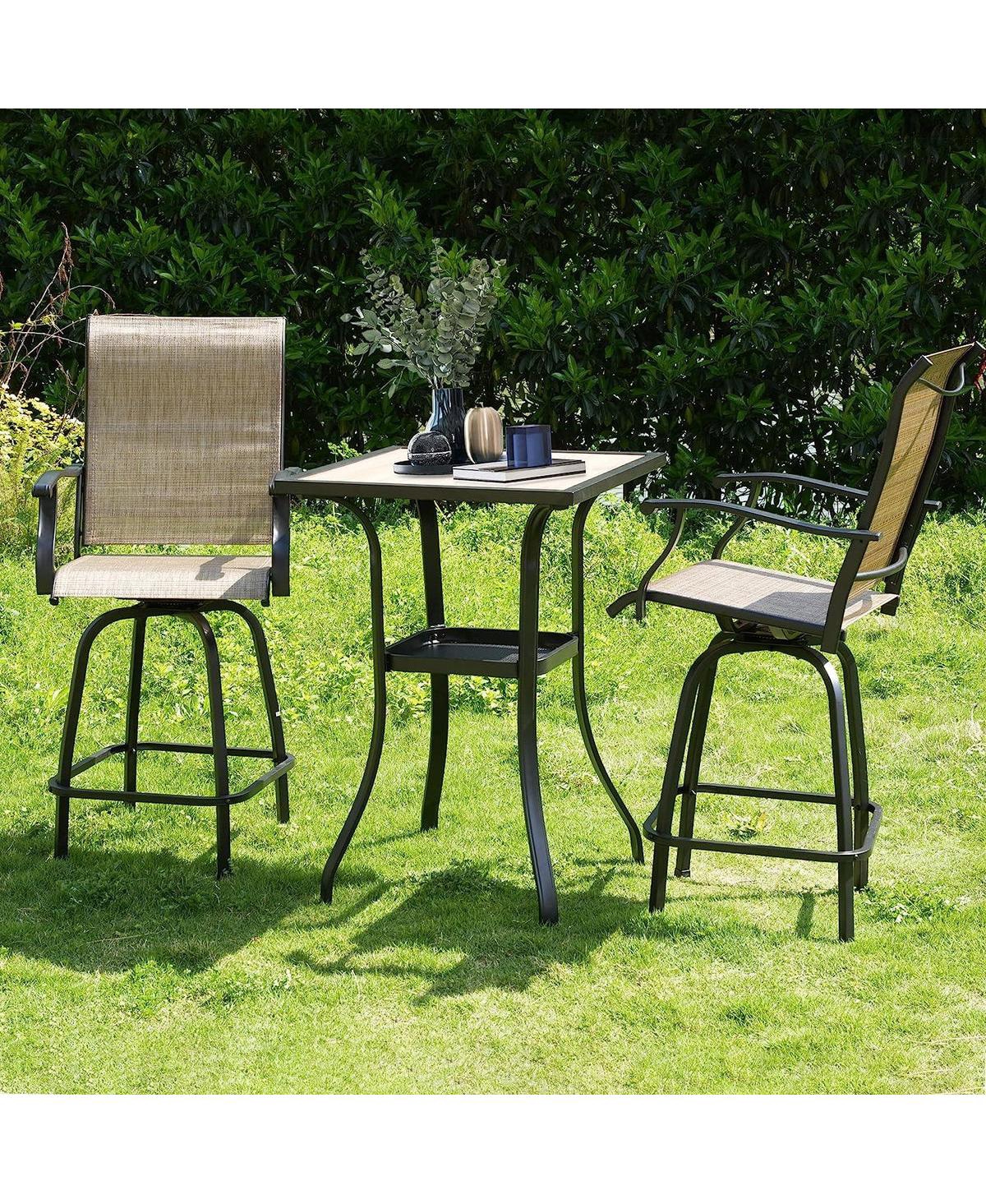 Slickblue Set of 2 Outdoor Swivel Bar Stools High Back Patio Chairs with Armrests & Breathable Textilene - Black