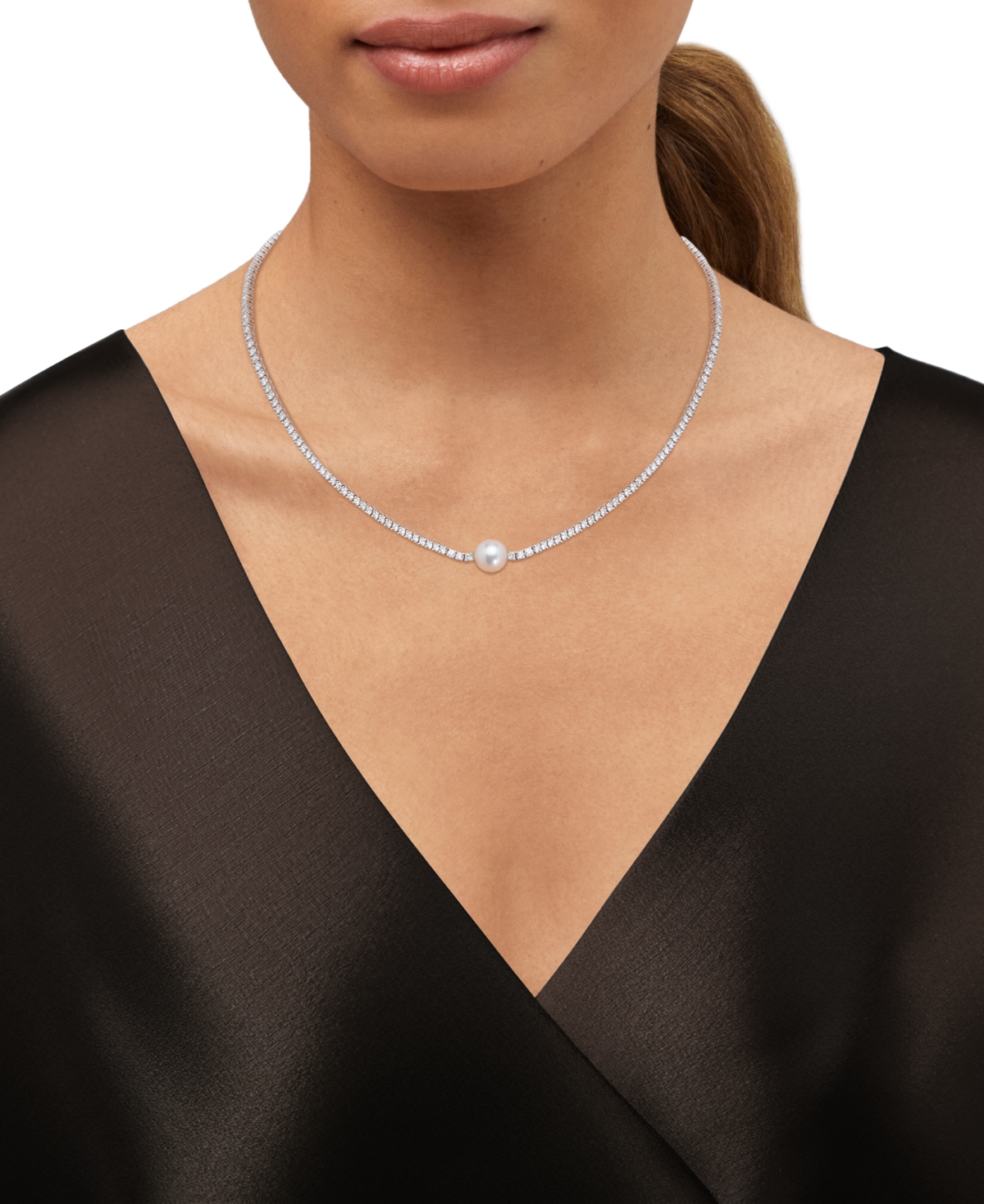 Grown With Love Cultured Freshwater Pearl (8mm) & Lab-grown Diamond (2-3/4 Ct. T.w.) Collar Necklace In 14k White Go In White Gold