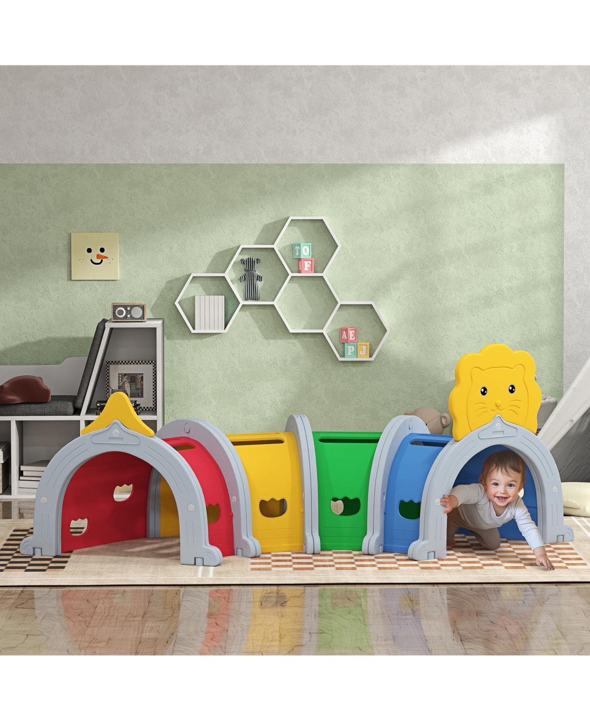 Qaba Kids Play Tunnel for Children 3-6 Years to Crawl and Climb, Lion Design