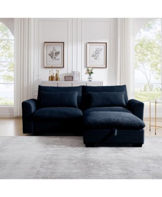 Sectional Sofa Comfy Corduroy Couch for Living Room with Pillows and Round Armrests, Modern Corduroy Sofa Sleeper Deep Couches with Storage Ottoman (Blue, 2-Seat)