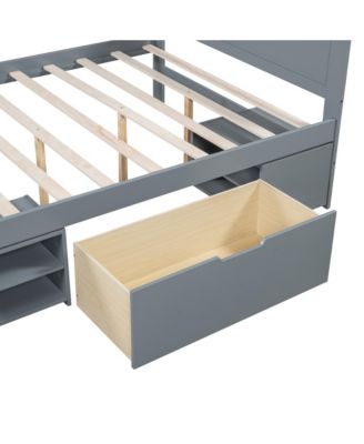 Streamdale Full Size Platform Bed With Drawer And Two Shelves, Gray