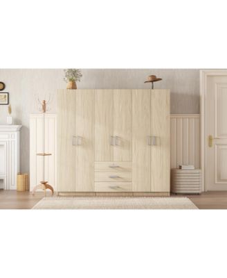 6-Doors Wooden Wardrobe Storage for Bedroom, with Big Drawers