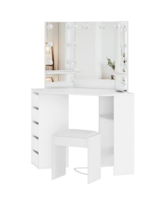 Table with Mirror Lamp,Dressing Table with Charging, 5 Drawers