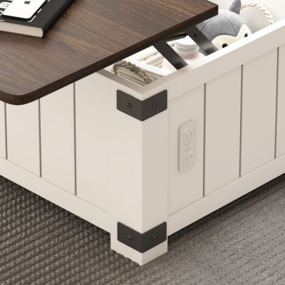 Farmhouse Lift Top Coffee Table with Charging Station & Hidden Storage