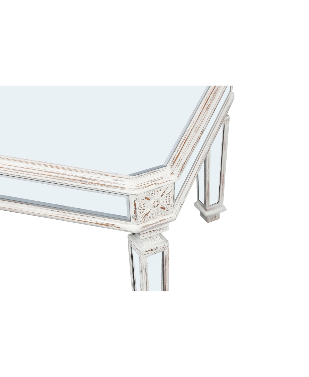 Streamdale Furniture Silver Mirrored Coffee Table, Vintage Carved Elements, Rectangle Glass Tea Table with Mirrored Finish, Modern Center Table for Li