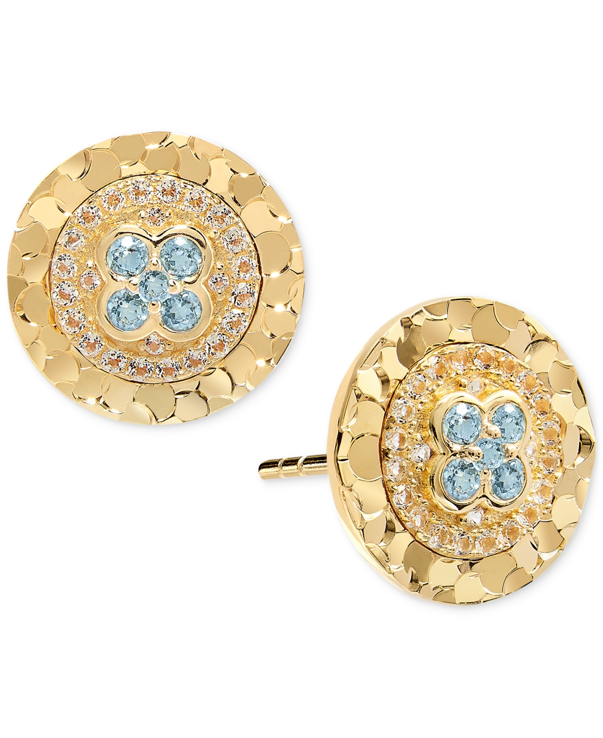 MACY'S AMETHYST (1/8 CT. T.W.) & WHITE TOPAZ (1/6 CT. T.W.) TEXTURED FRAME HALO STUD EARRINGS IN 14K GOLD-P 