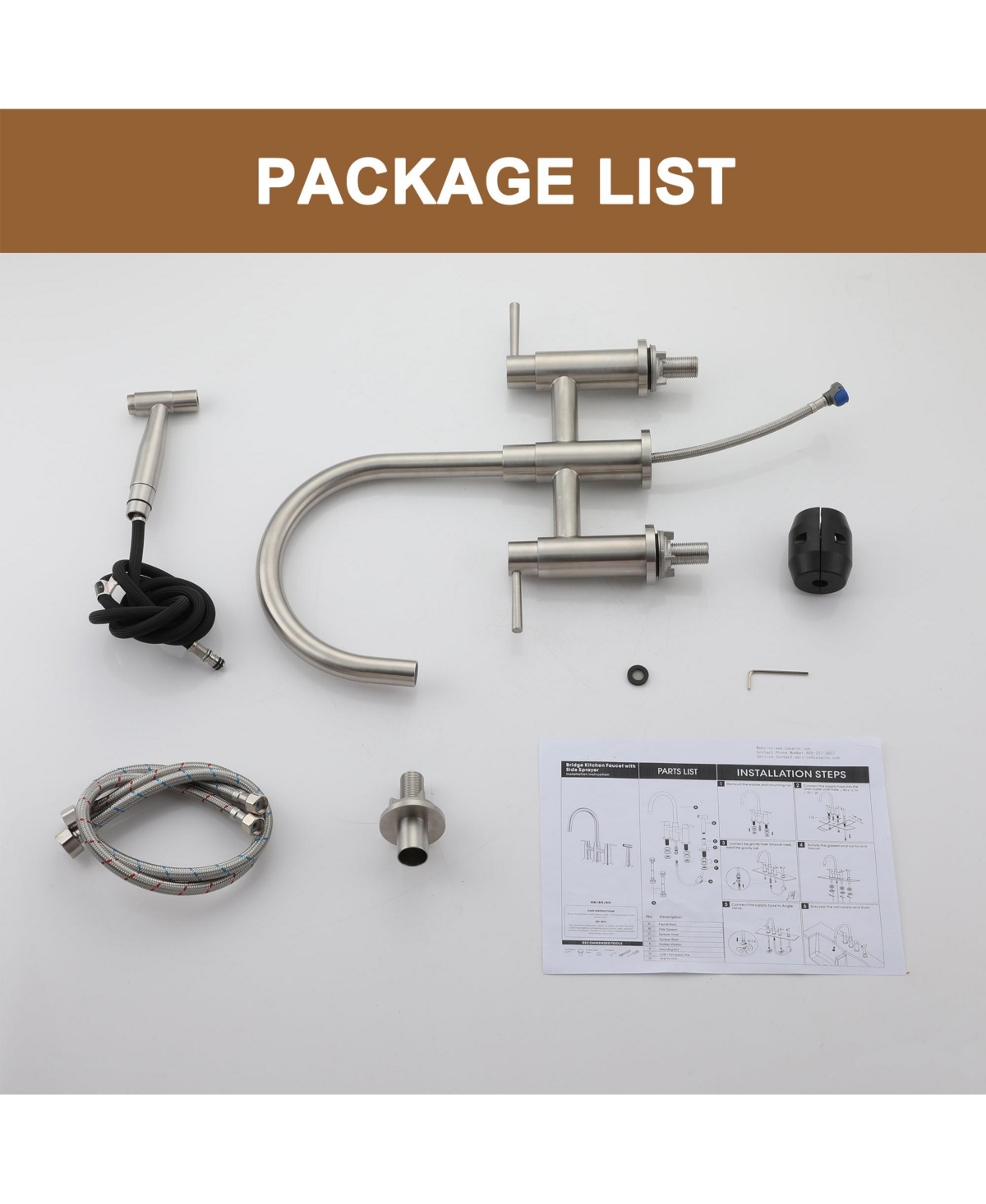 Mondawe 3-Hole Pull-Down Sprayer Kitchen Faucet with Side Sprayer